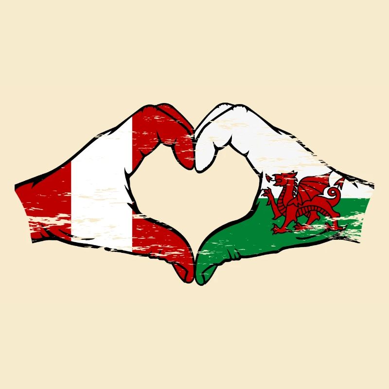 Pérou Pays de Galles drapeau mains forme de coeur utilisé