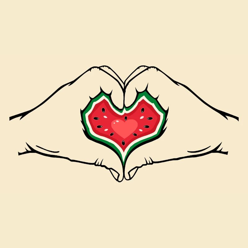 pastèque design mains forme coeur