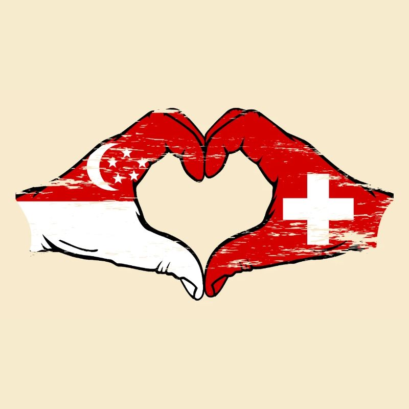 Singapour Suisse Drapeau Mains Coeur Forme Utilisé