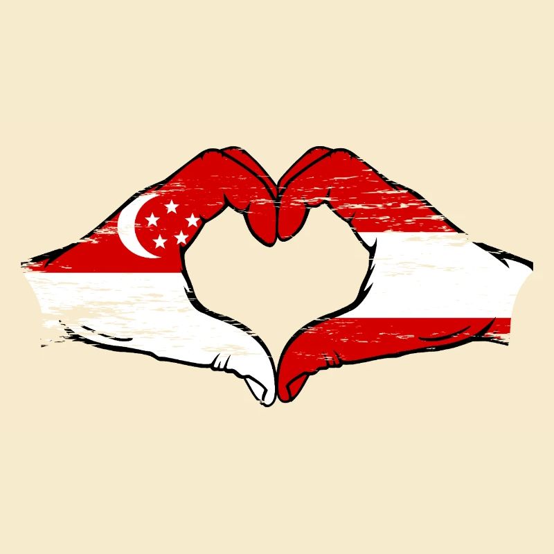 Singapour Autriche Drapeau Mains Coeur Forme Utilisé