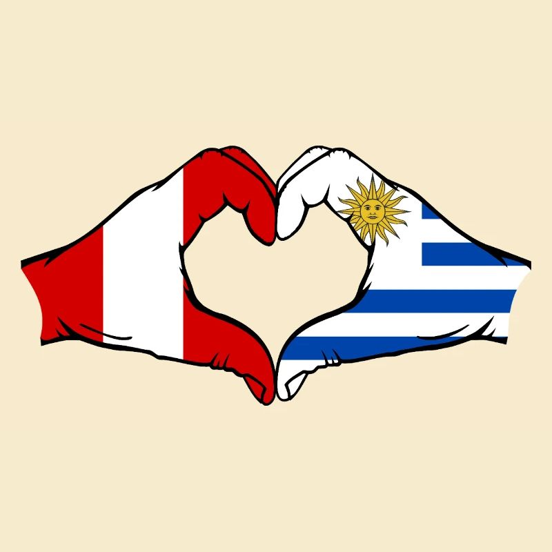 Pérou Uruguay Drapeau Mains Coeur Forme