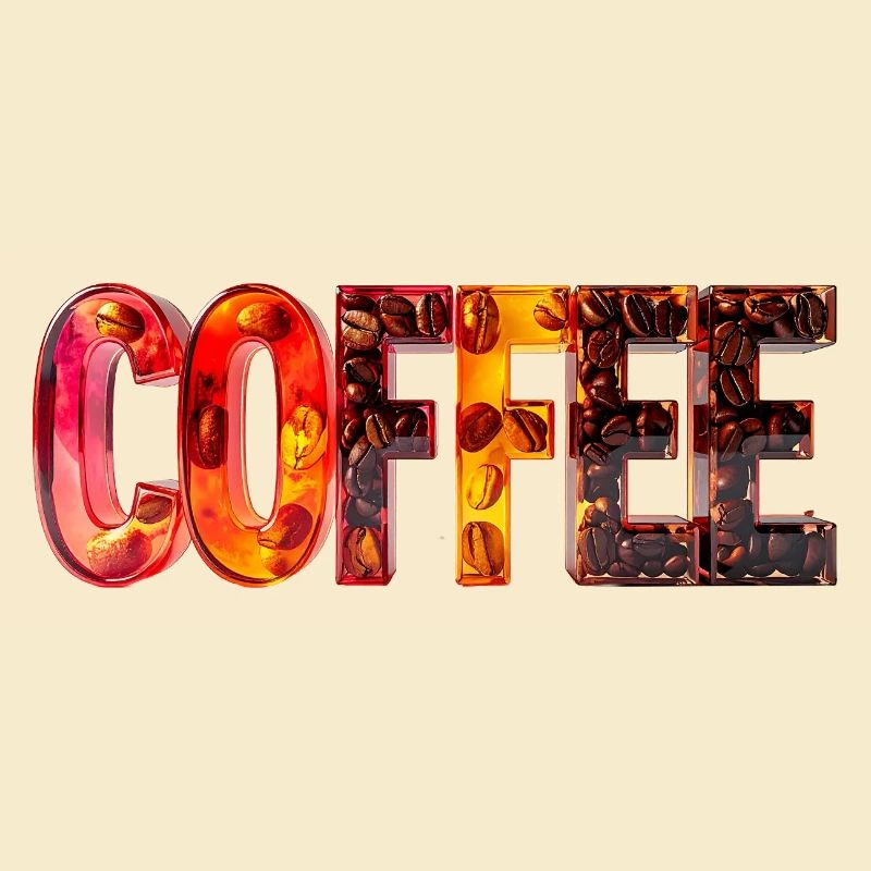 COFFEE – Glasbuchstaben mit Kaffeebohnen