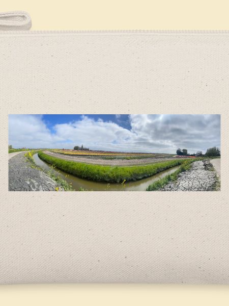 Panoramafeld mit Graben und Blumen