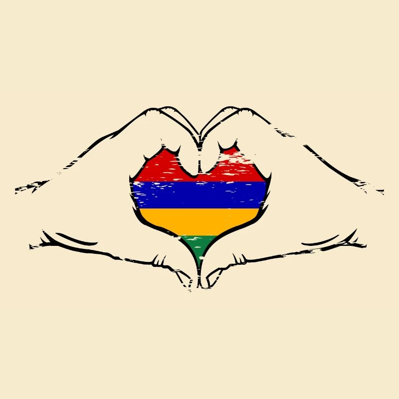 Mauritius Flag Hands Heart Shape Used