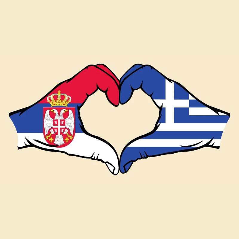 Serbie Grèce Drapeau Mains Coeur Forme