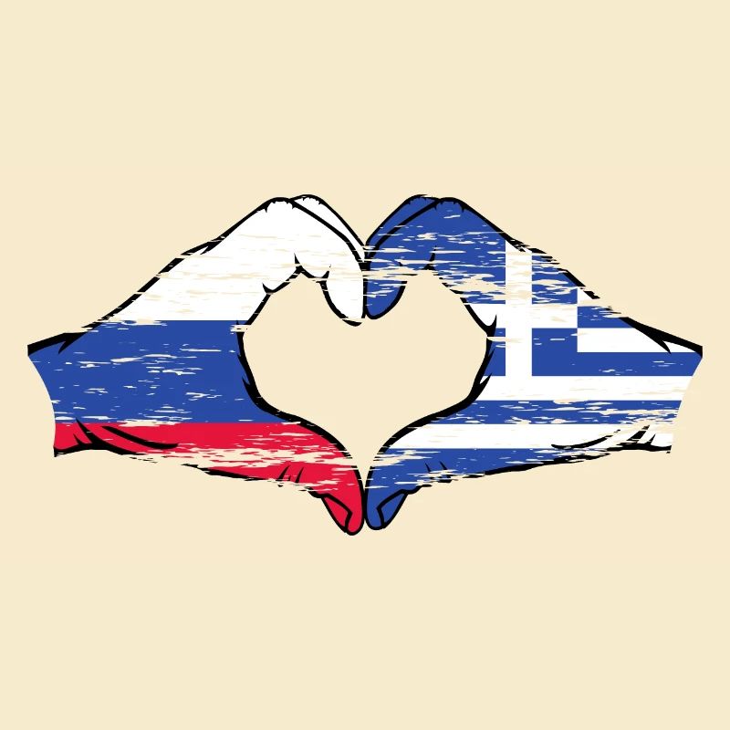 Russie Grèce Drapeau Mains Coeur Forme Utilisé