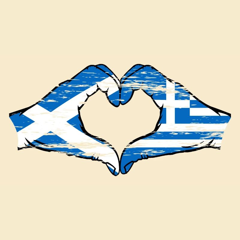 Mains de drapeau de l’Écosse Grèce en forme de coeur utilisé