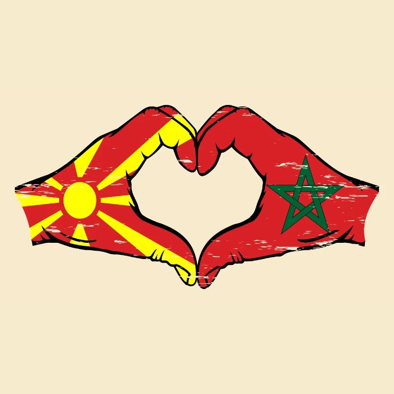Macédoine Maroc drapeau mains forme de coeur utilisé