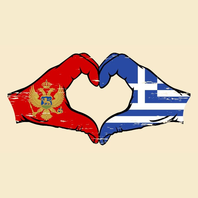 Monténégro Grèce Drapeau Mains Coeur Forme Utilisé