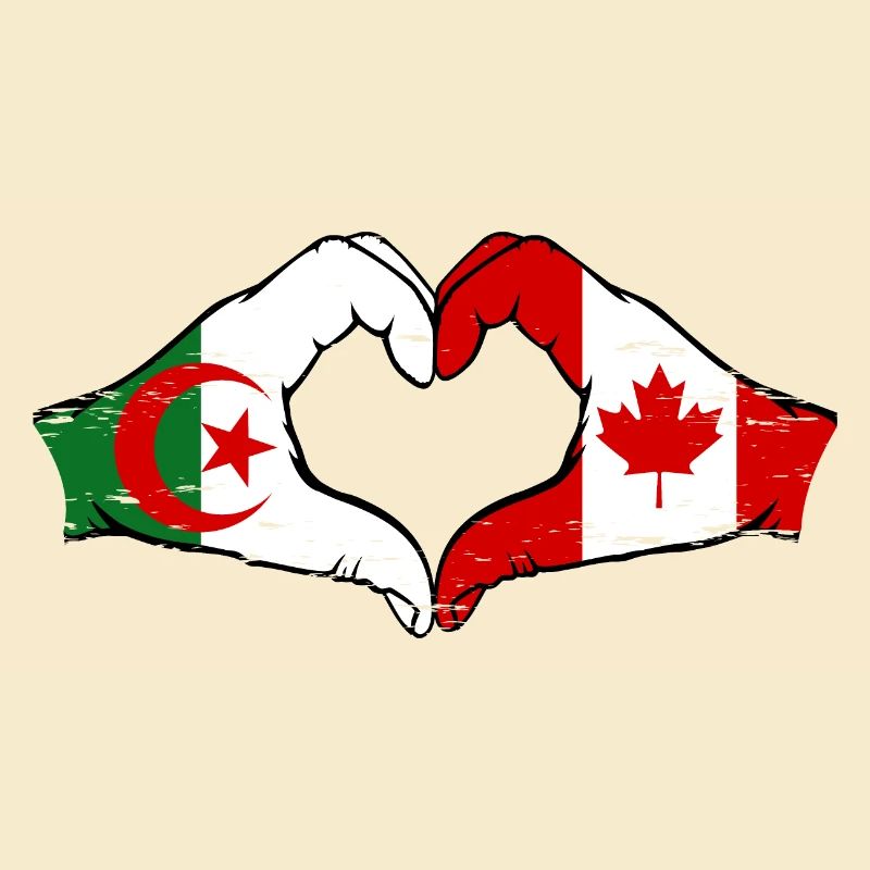 Algérie Canada Drapeau Mains Coeur Forme Utilisé