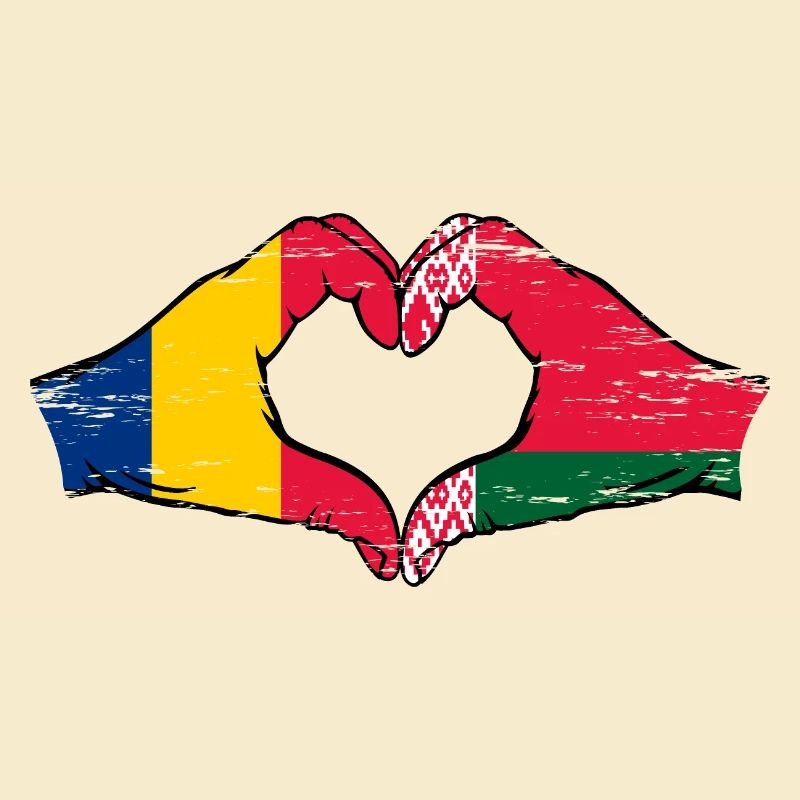 Roumanie Biélorussie Drapeau Mains Coeur Forme Utilisé