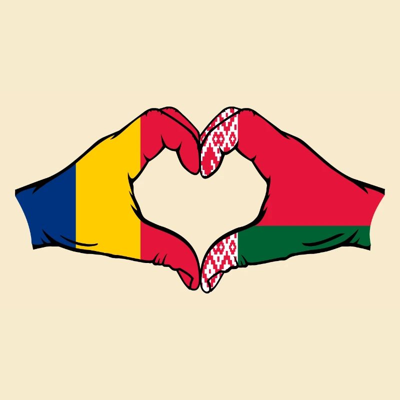 Roumanie Biélorussie Drapeau Mains Coeur Forme