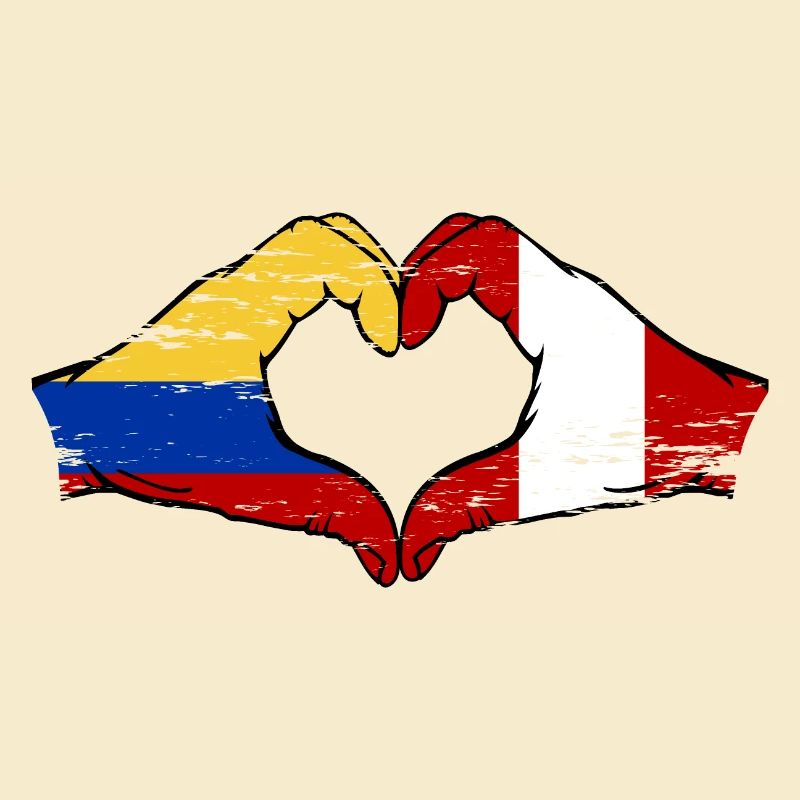 Colombie Pérou drapeau mains forme de coeur utilisé