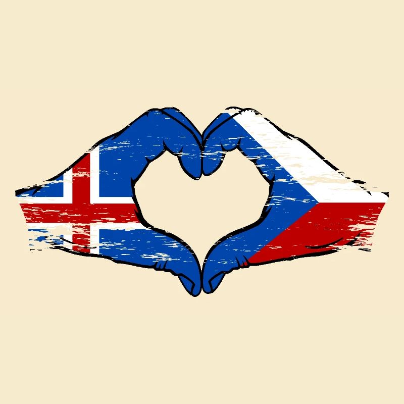 Islande République tchèque drapeau mains forme de coeur utilisé