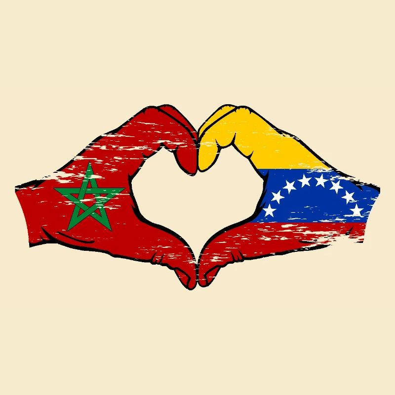 Maroc Venezuela drapeau mains forme de coeur utilisé