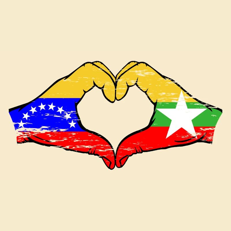 Venezuela Myanmar drapeau mains forme de coeur utilisé