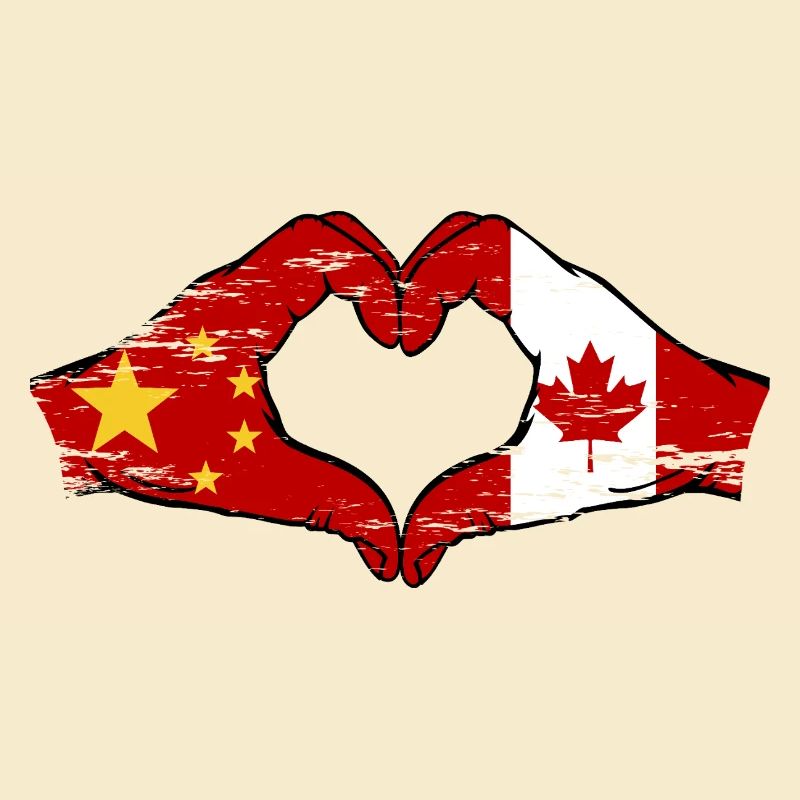 China Canada Flag Hands Heart Shape Used