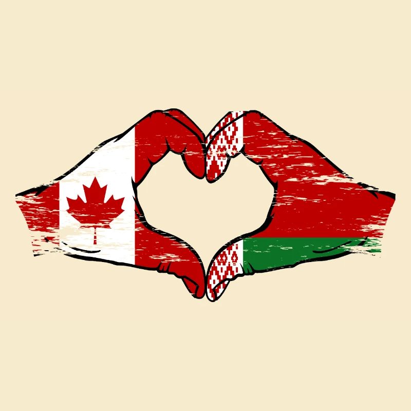 Canada Biélorussie drapeau mains forme de coeur utilisé