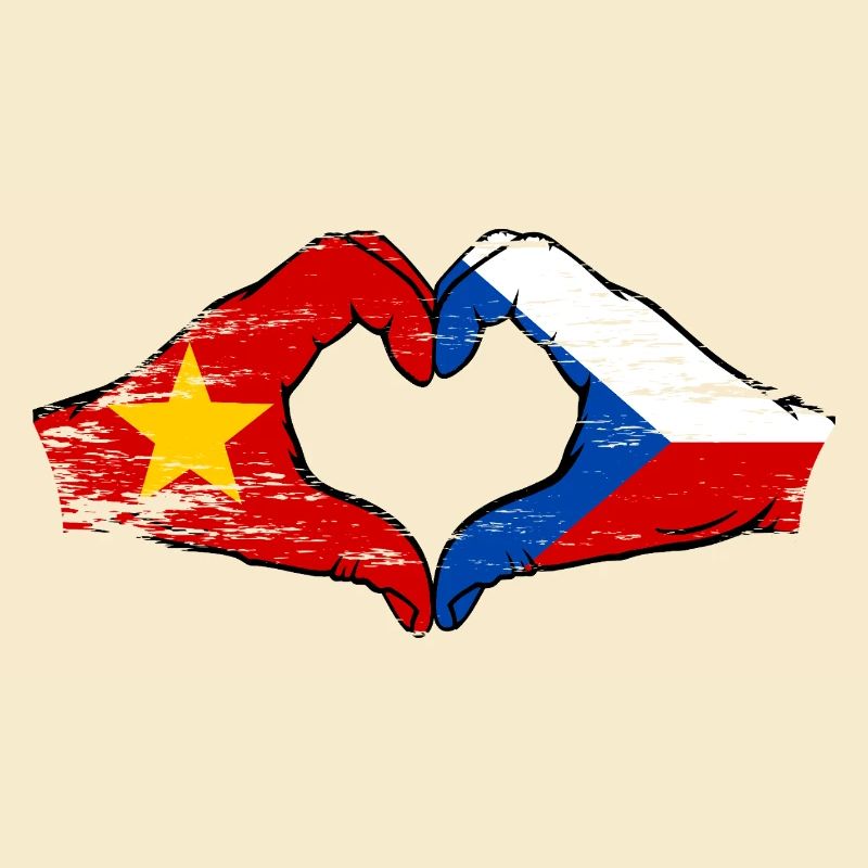 Vietnam République tchèque drapeau mains forme de coeur utilisé