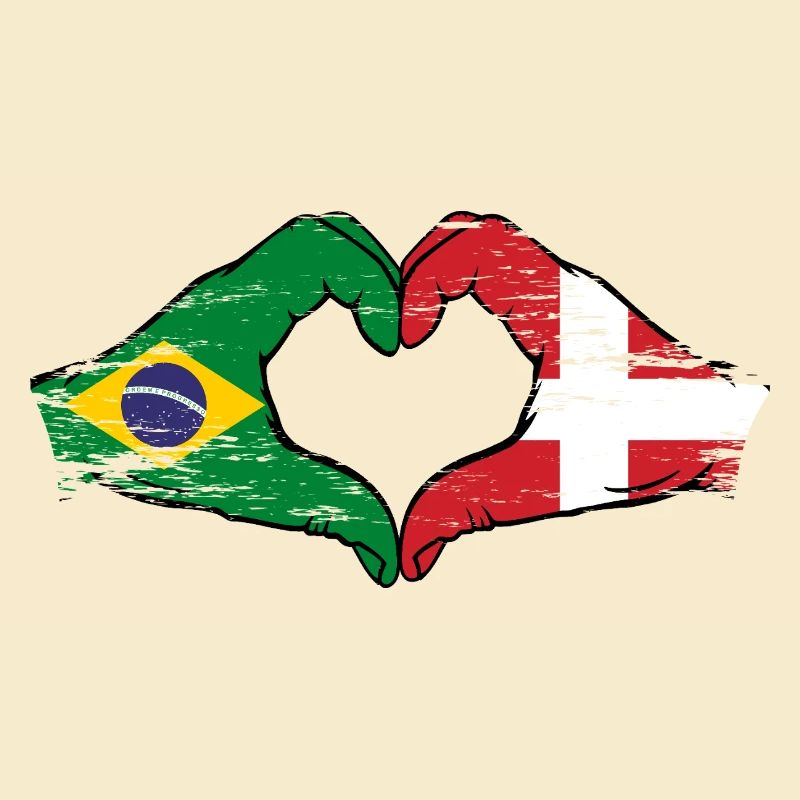 Brésil Danemark drapeau mains forme de coeur utilisé
