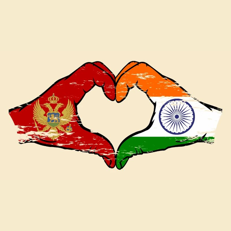Monténégro Inde drapeau mains forme de coeur utilisé