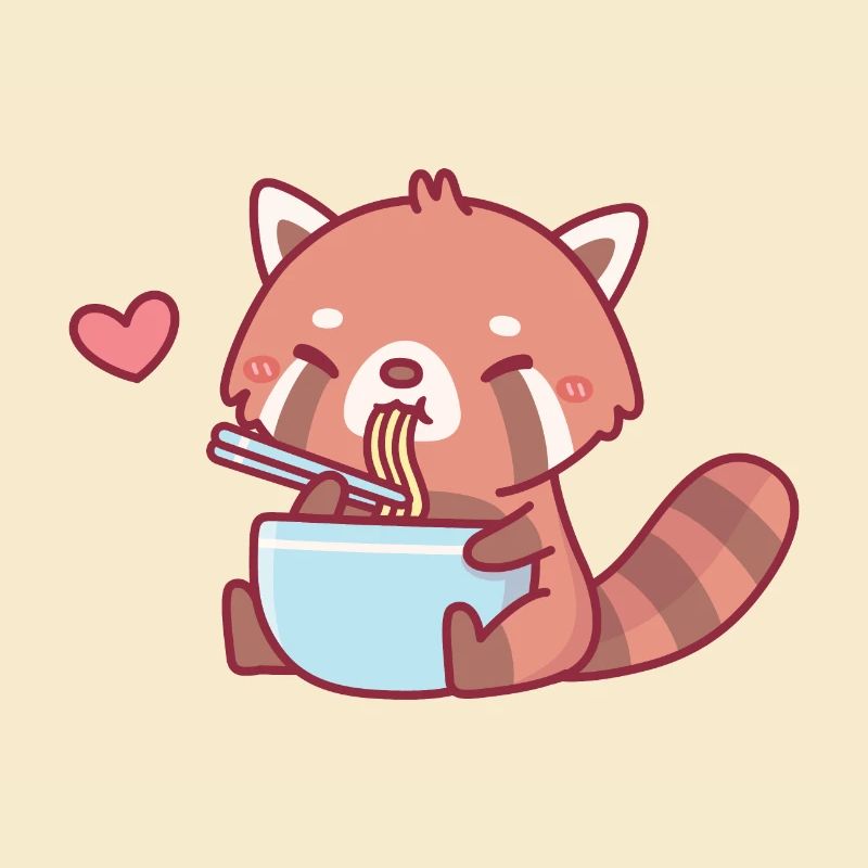 Süßer Roter Panda isst Ramen