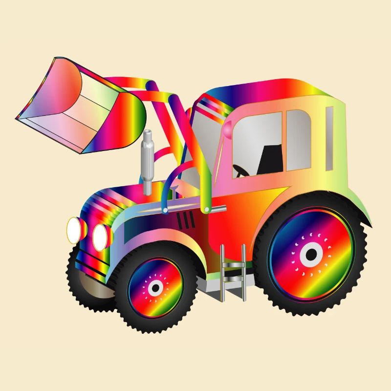 Tractor front loader in bright rainbow colors