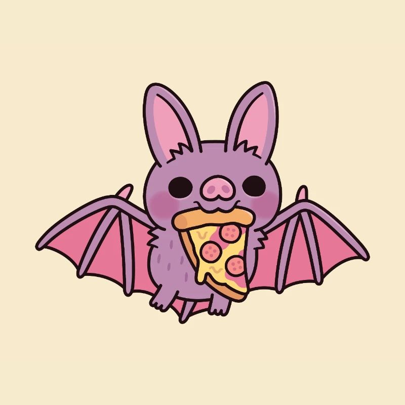 Cute Flying Vampire Bat With Pizza