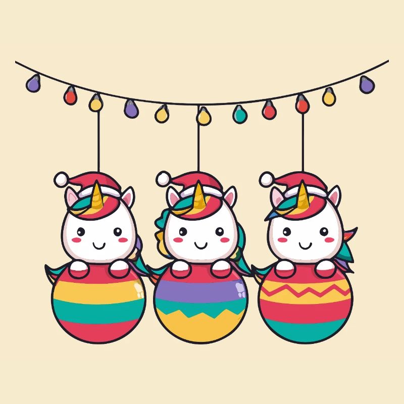 Drei Regenbogen-Einhörner Weihnachten