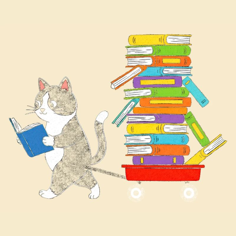 Lesekätzchen zieht Bücherwagen