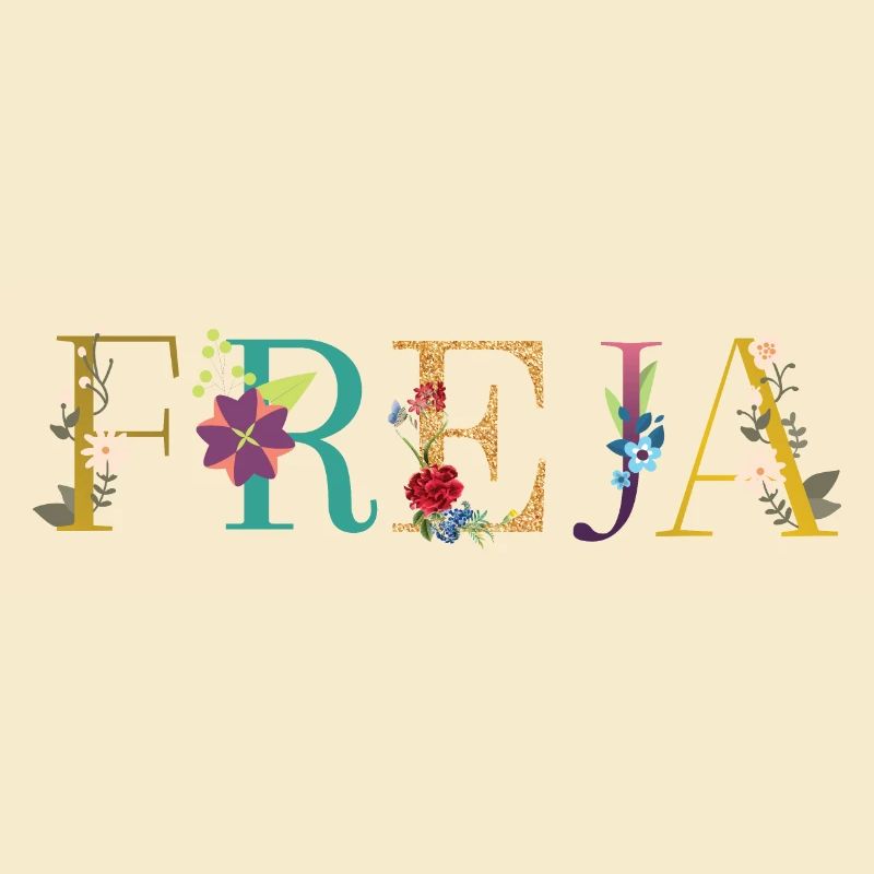 Le nom FREJA est décoré de fleurs