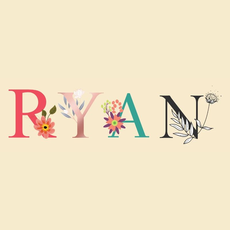RYAN Nom Art avec fleurs brodées
