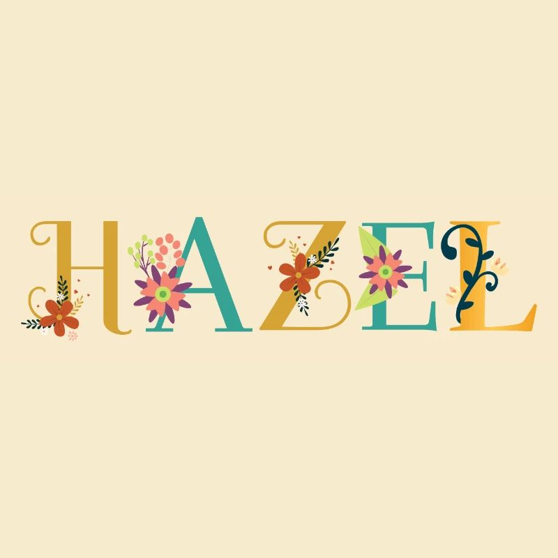 Art du nom HAZEL avec fleurs brodées