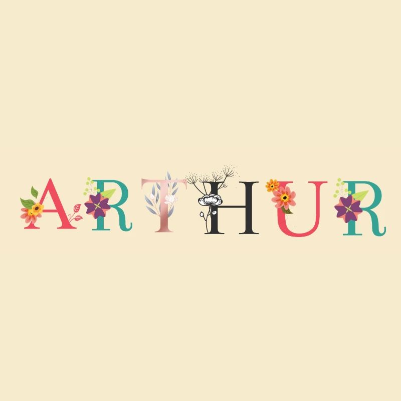 Art du nom ARTHUR avec fleurs brodées