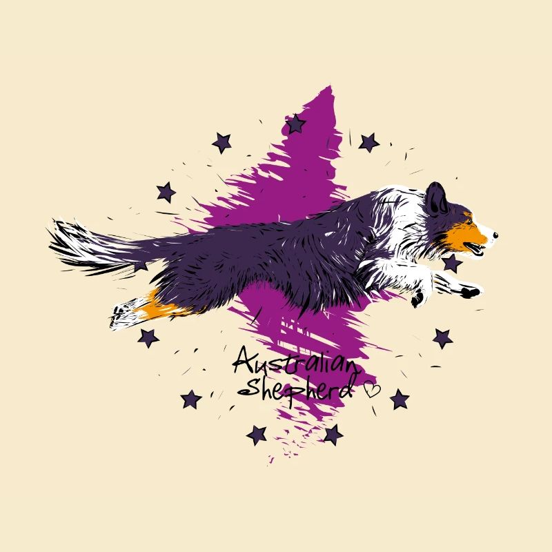 black tri Australian Shepherd, springend