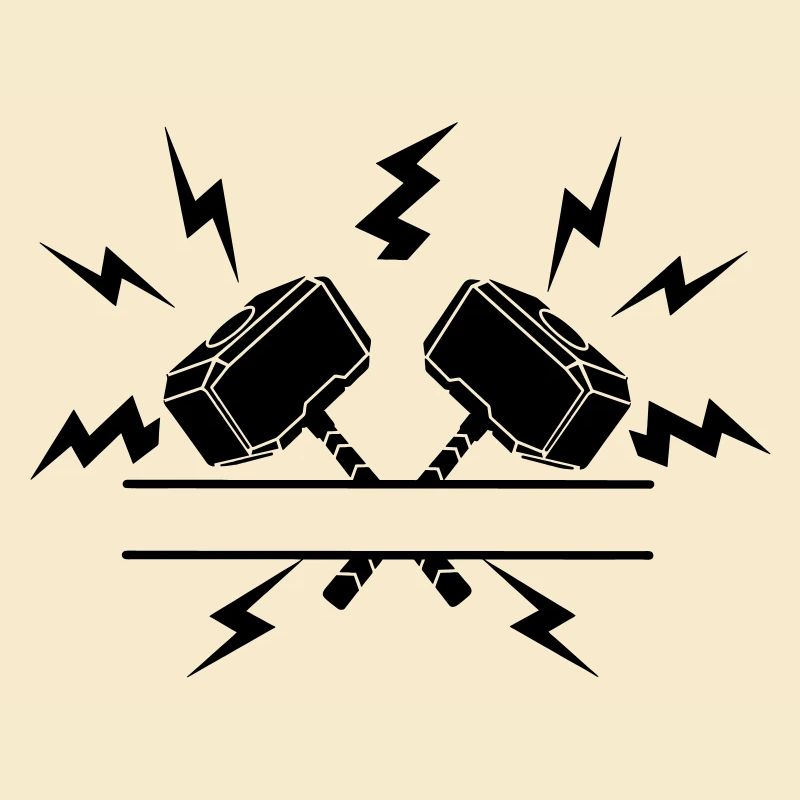 Zwei Thor-Hämmer mit Textausschnitt
