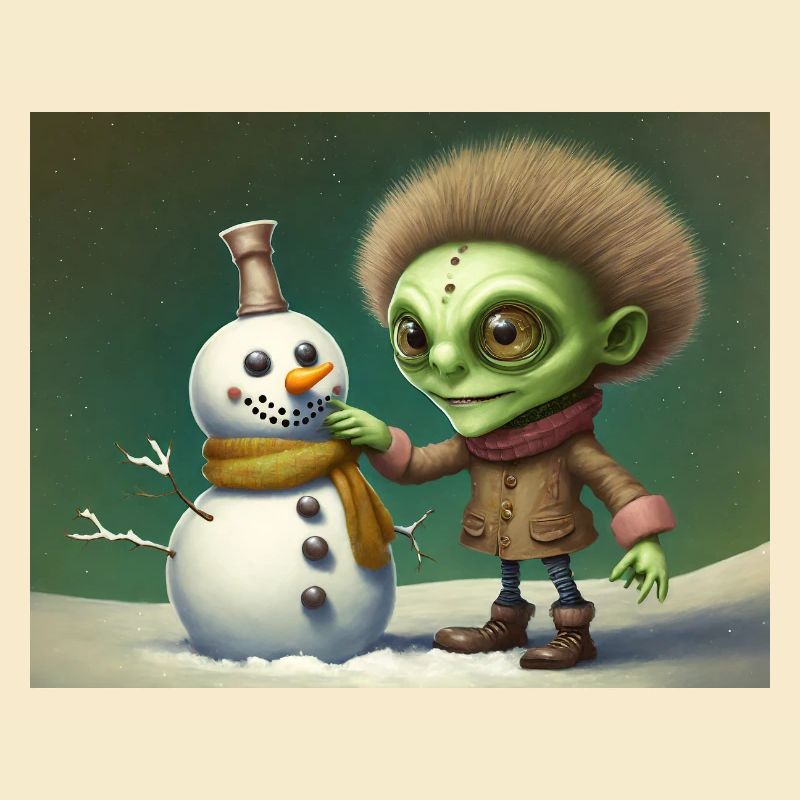 Vintage-Alien baut einen Schneemann