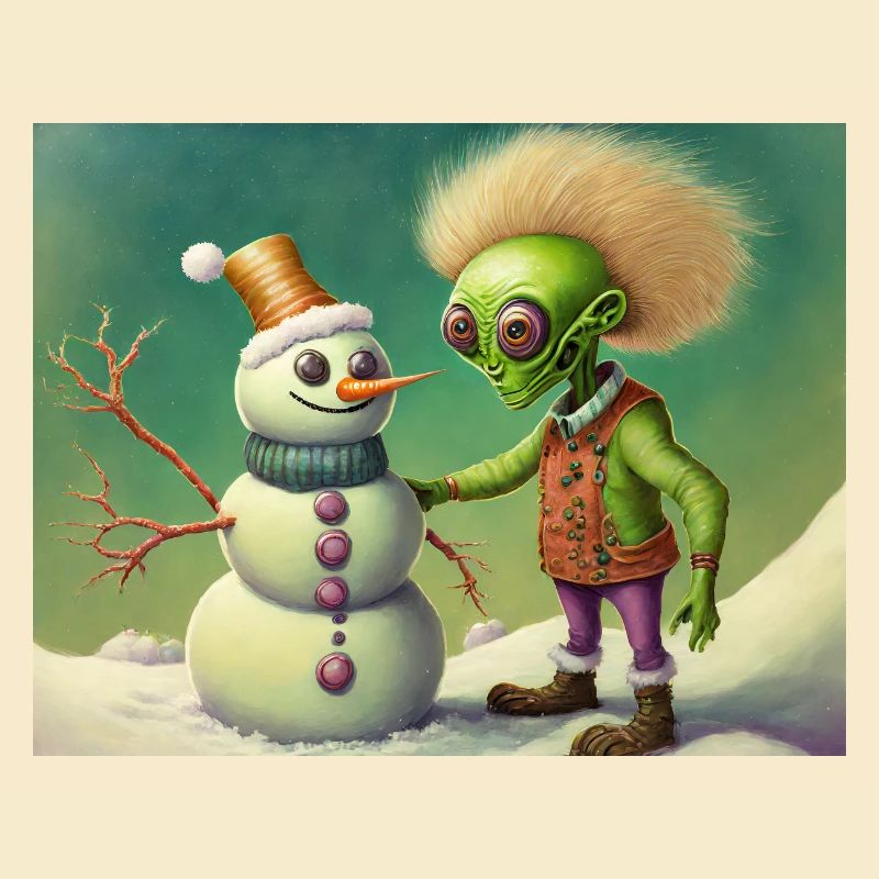 Alien baut einen Schneemann