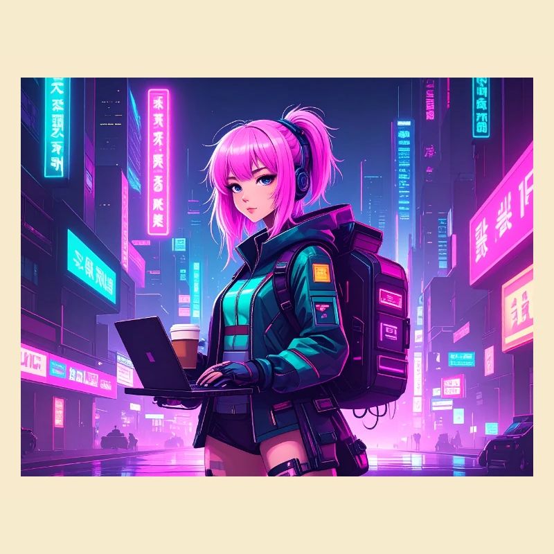 Neon Hacker Girl – Ready to Code & Conquer