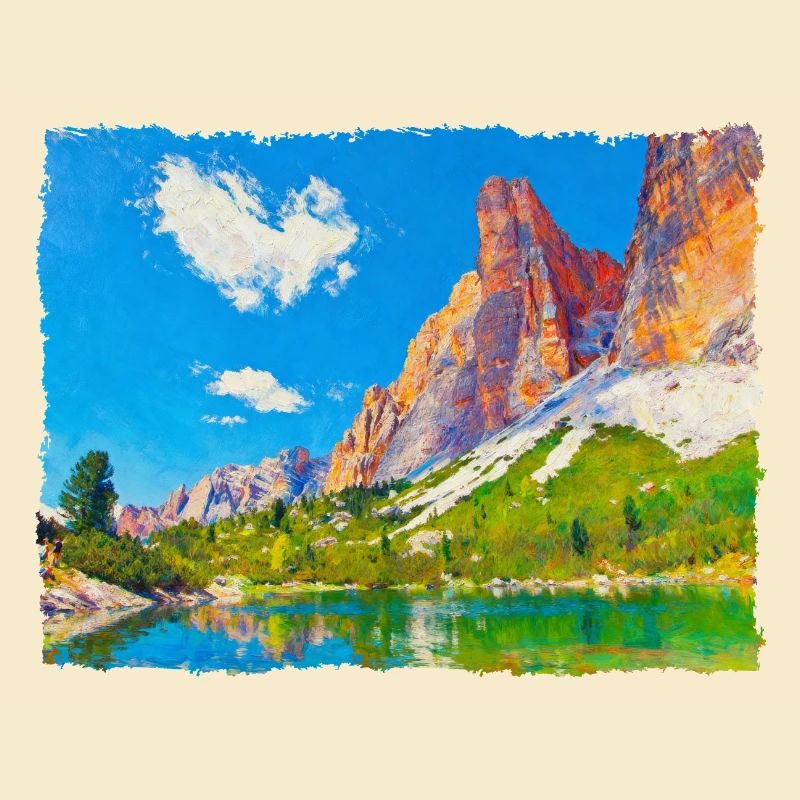 Lake in the Dolomites with paint effect