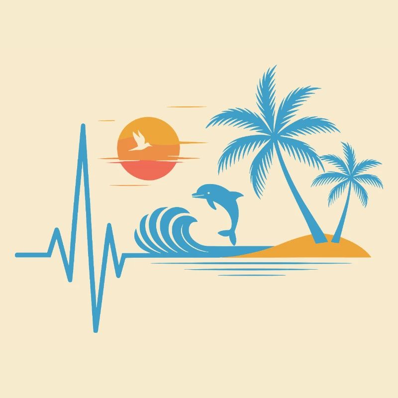 Tropical design palm trees dolphins vacation