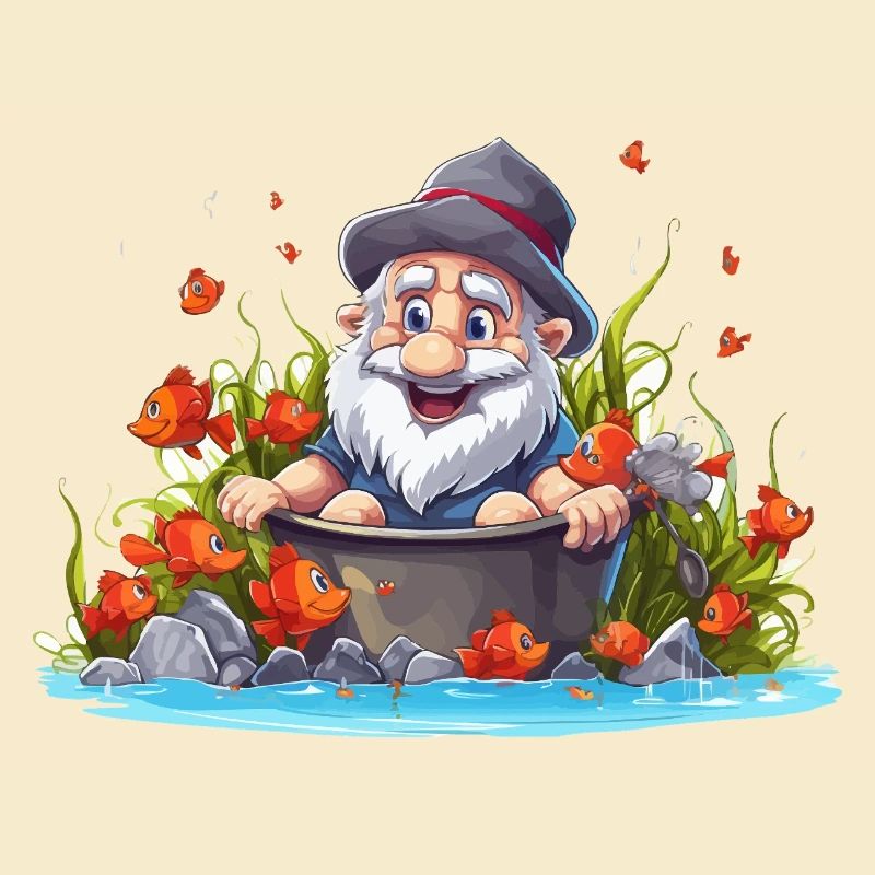 Gnom im Badetopf am Teich