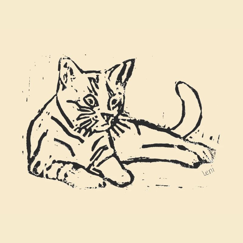 Eleganter Sketch-Print mit Katze