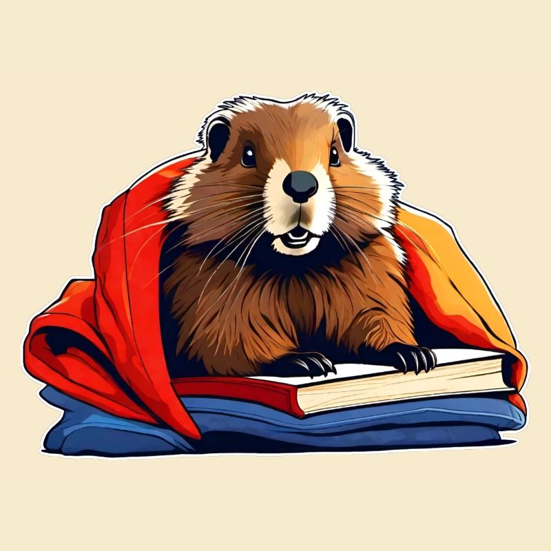 Cute groundhog reading is like dreaming