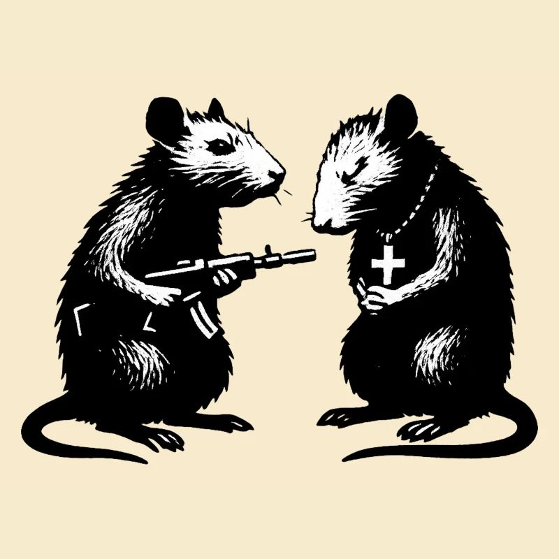 Rattenduo mit Waffe und Kreuz