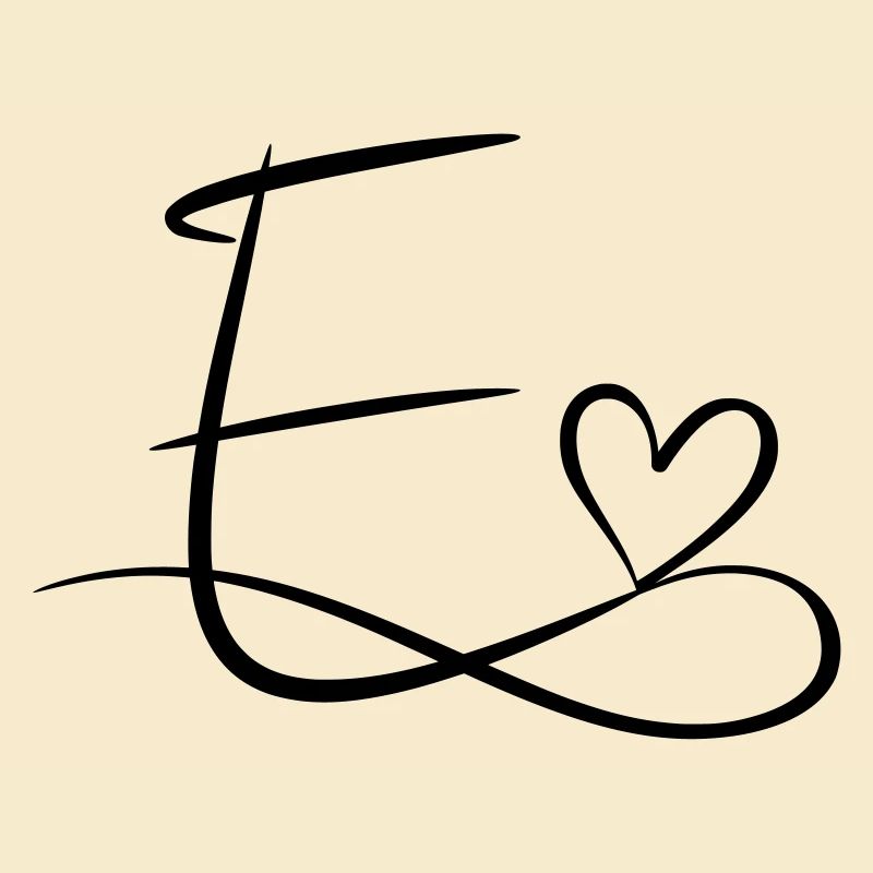 Letter E initial letter name calligraphy heart