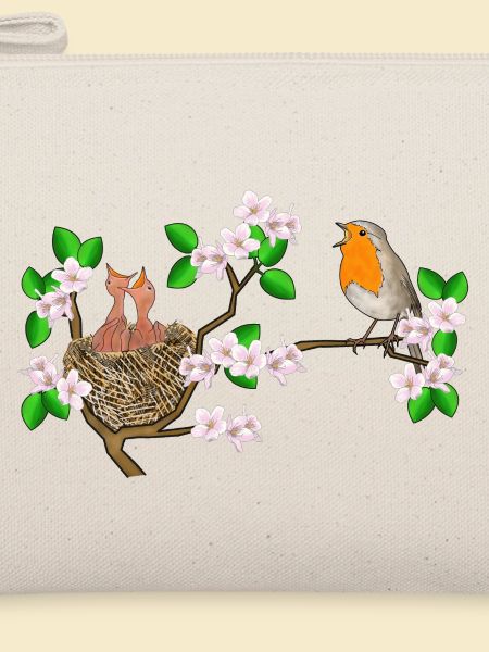 Rotkehlchen, Nest, Kirschblüten