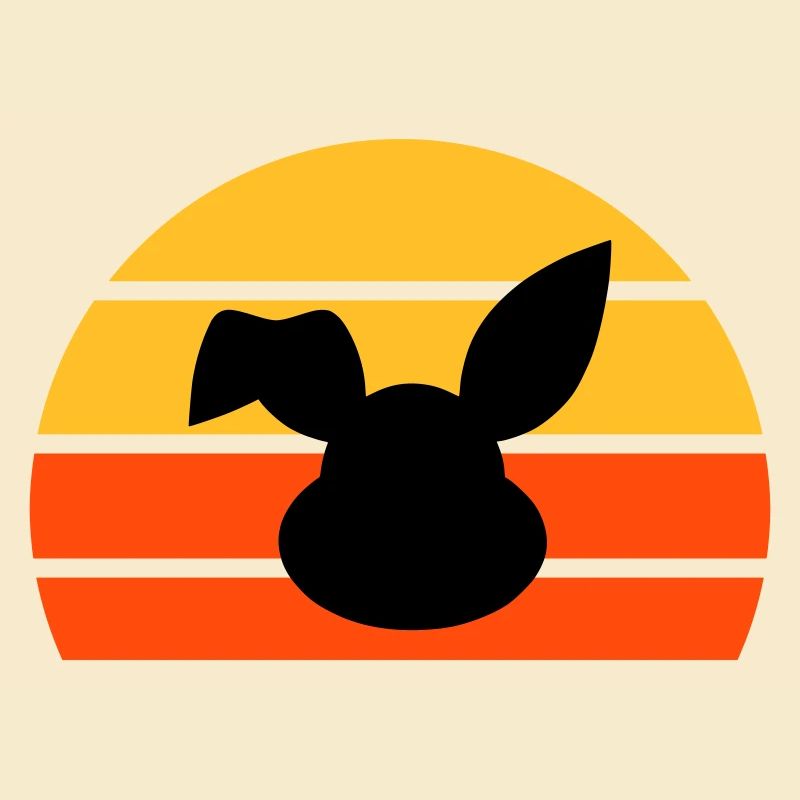 Tête de lapin avec oreille pliée devant un demi-soleil