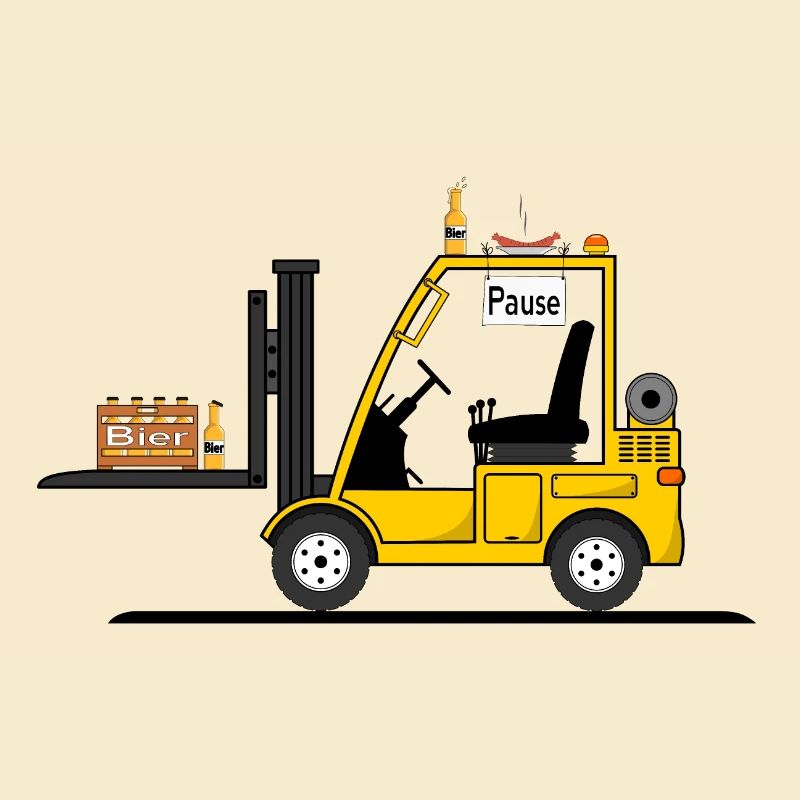 Staplerfahrer mit Bier und Wurst