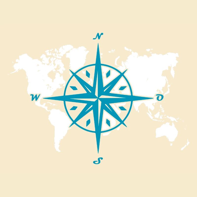 Windrose oder Kompassrose mit weißer Weltkarte